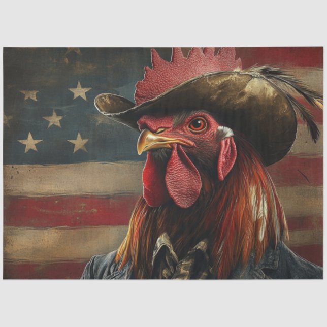 Decoupage Patriotic Rooster Flag Tissue Paper (Front)