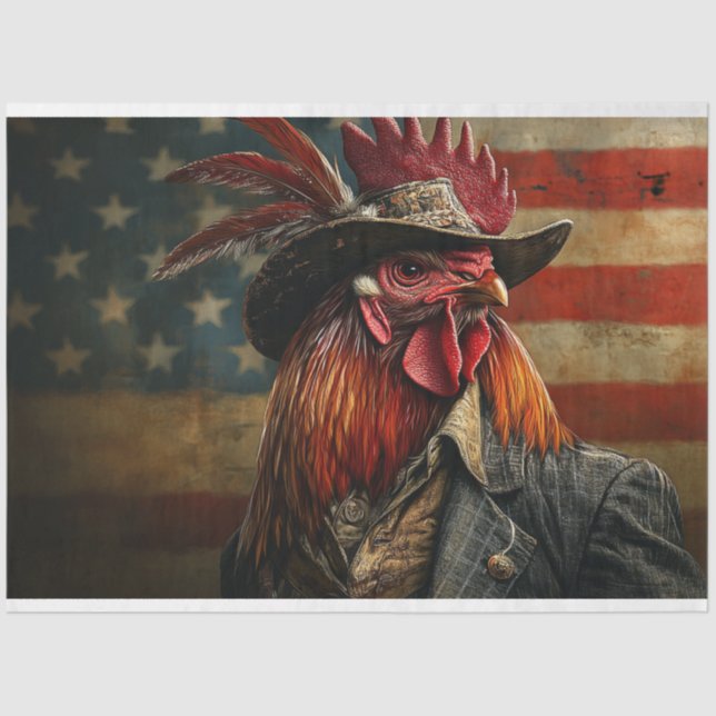 Decoupage Patriotic USA Flag Rooster Tissue Paper (Front)