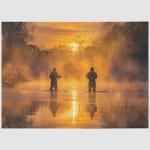 Decoupage Picturesque Landscape Men Fishing  Tissue Paper