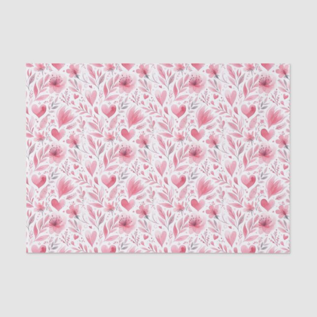 Decoupage Pink Floral Hearts Birthday Party Tissue Paper (Front)
