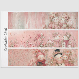Decoupage Pink Floral Snowman Handsaw Panels  Tissue Paper