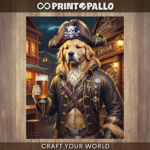 Decoupage - Pirate Golden Retriever & beer -  Tissue Paper