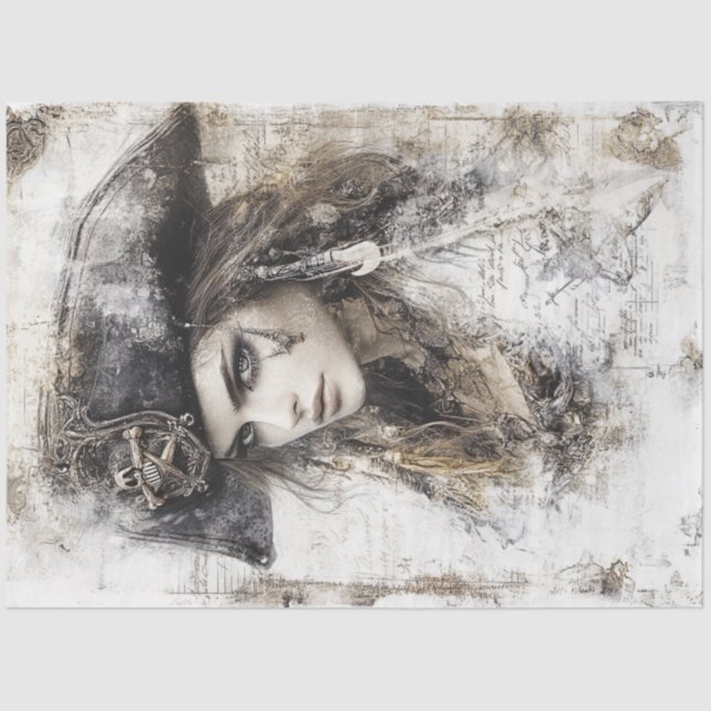 Decoupage Pirate Lady Pirate Hat Sketch  Tissue Paper (Front)
