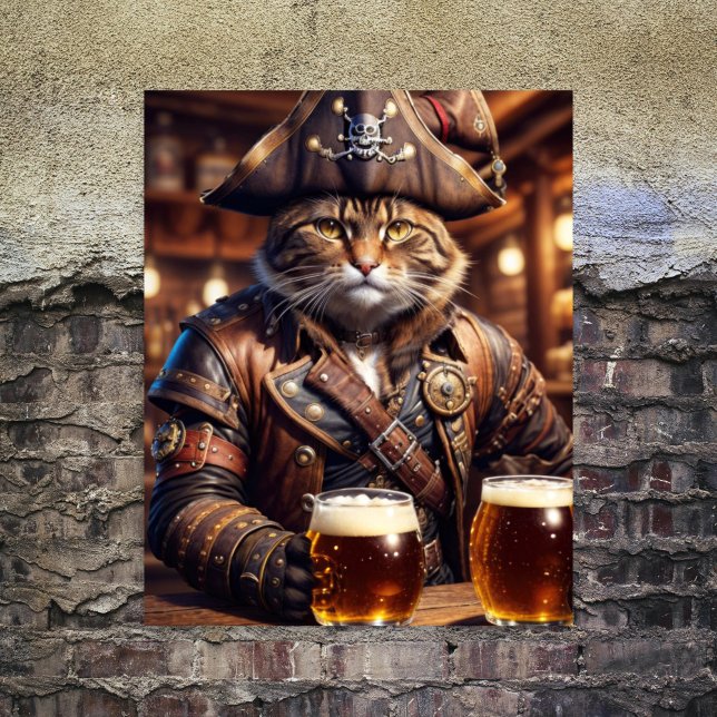 Decoupage - Pirate steampunk cat drinking beer -  Tissue Paper (Creator Uploaded)