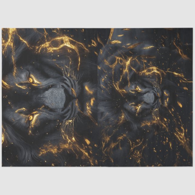 Decoupage Pitch Black Lion Set (Read Description)  Tissue Paper (Front)