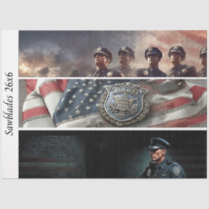 Decoupage Police Tribute Badge Flag Handsaw Tissue Paper