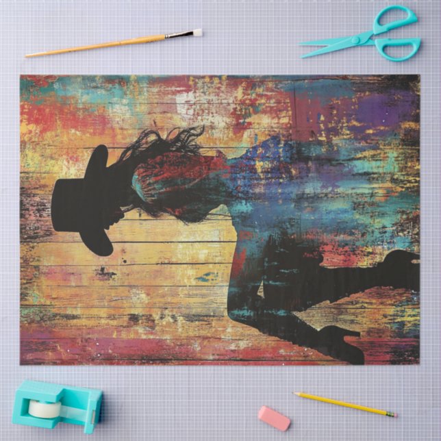 Decoupage POP ART Cowgirl Silhouette Red Black Fun Tissue Paper (Craft)