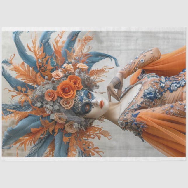 Decoupage Portrait of Mardi Gras Queen  Tissue Paper (Front)