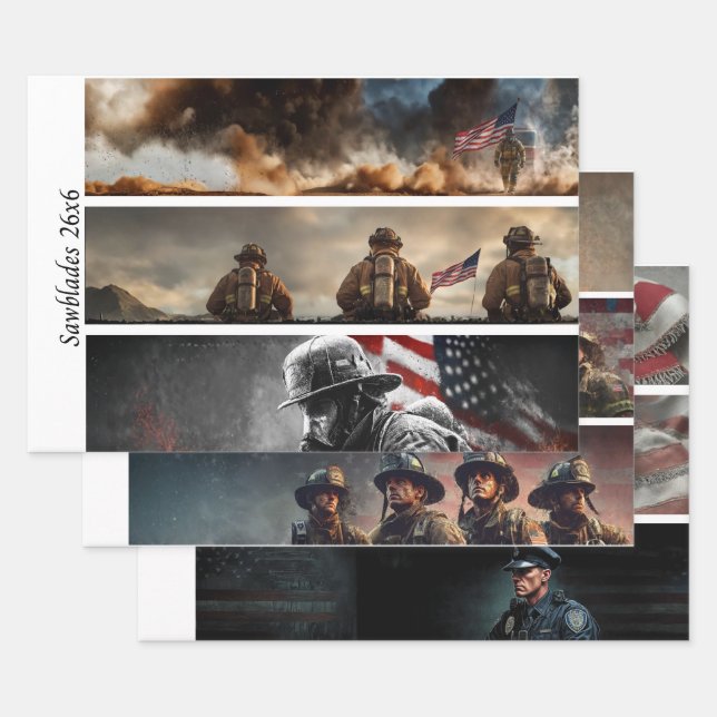 Decoupage Proud Firefighters American Flag  Wrapping Paper Sheet (Set)