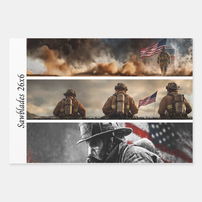 Decoupage Proud Firefighters American Flag  Wrapping Paper Sheet (Front)