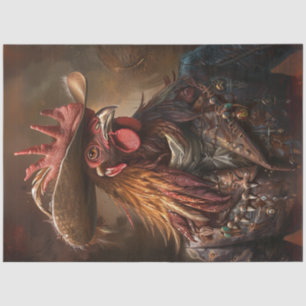Decoupage Proud Rooster Wide Brimmed Hat Jacket Tissue Paper