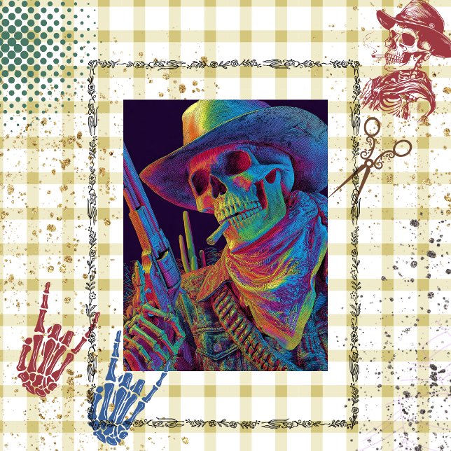 Decoupage Psychedelic Cowboy Skeleton Halloween Tissue Paper (Creator Uploaded)