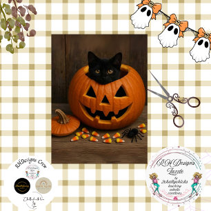 Decoupage Pumpkin Black Cat Spider for Halloween Tissue Paper