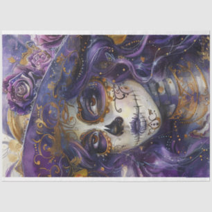 Decoupage Purple Day of the Dead Lady Tissue Paper