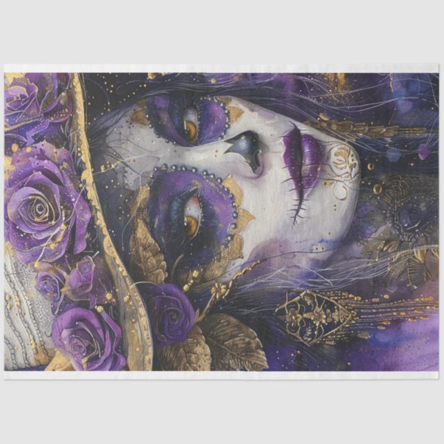Decoupage Purple Lady Day of Dead Tradition  Tissue Paper (Front)