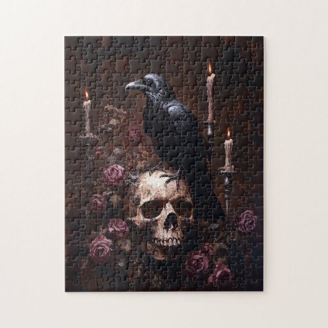 Decoupage Raven on Skull with Candles Jigsaw Puzzle (Vertical)