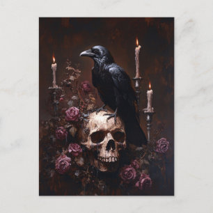 Decoupage Raven on Skull with Candles Postcard