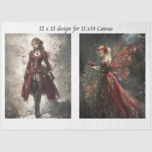 Decoupage Red Faries to fit 11 x 14 Canvas  Tissue Paper