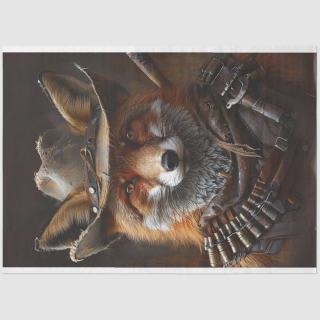 Decoupage Red Fox Steampunk Bandito  Tissue Paper (Front)
