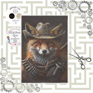 Decoupage Red Fox Steampunk Bandito Tissue Paper