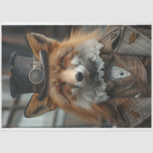 Decoupage Red Fox Steampunk Plaid Suit  Tissue Paper