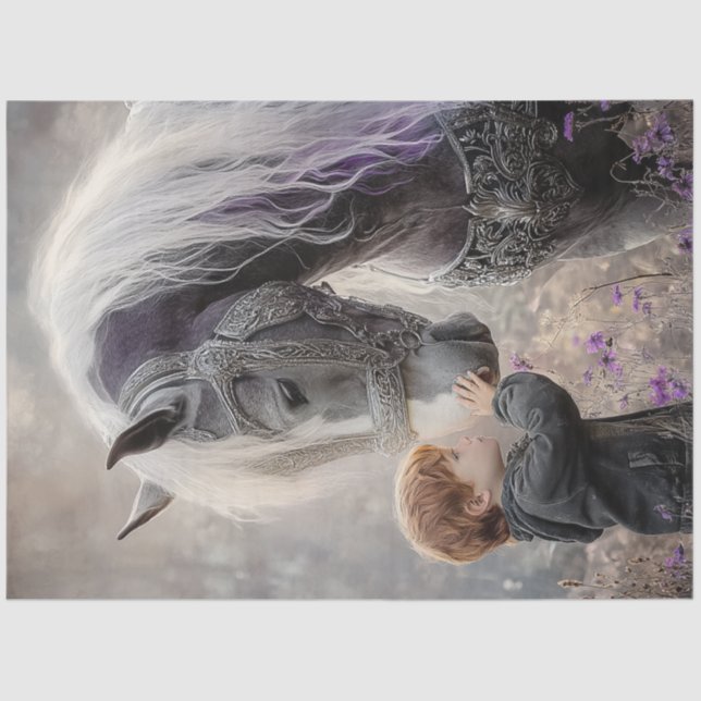 Decoupage Red Headed Boy & His Majestic Horse Tissue Paper (Front)