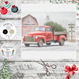Decoupage Red Truck & Barn Farm Winter Scene Tissue Paper