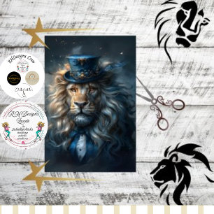 Decoupage Regal Lion Blue Suit Sophisticated Tissue Paper