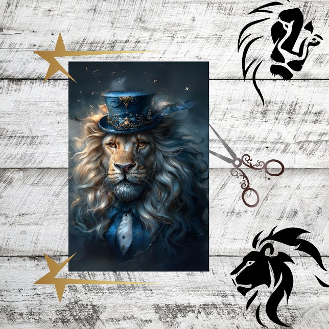 Decoupage Regal Lion Blue Suit Sophisticated  Tissue Paper (Creator Uploaded)