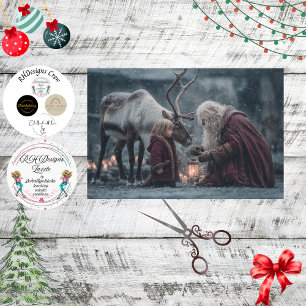 Decoupage Reindeer Child Santa Winter Scene Tissue Paper