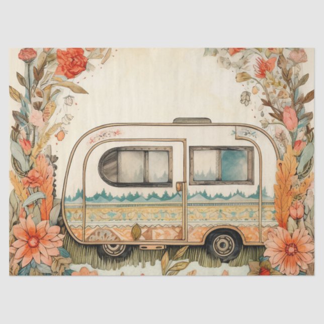 Decoupage Retro Caravan/Camping Nostalgic Tissue Paper (Front)