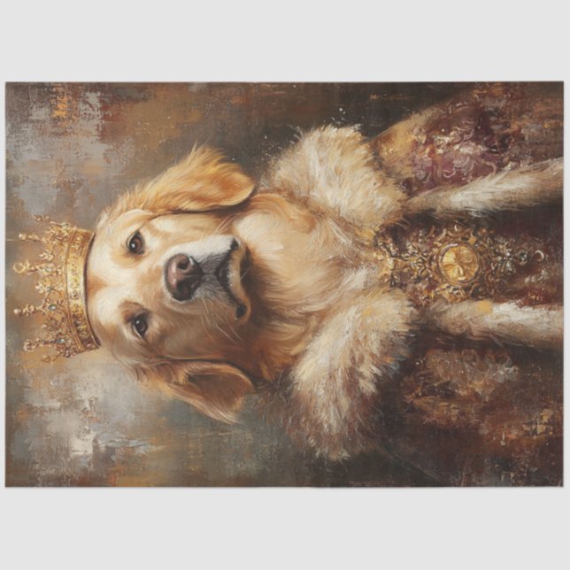 Decoupage Royal Golden Retriever with Gold Crown Tissue Paper (Front)