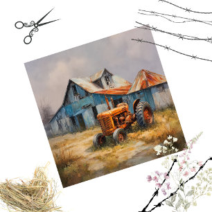 Decoupage Rural Farm Fall Season Tractor & Barn Tissue Paper