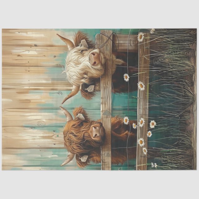 Decoupage Rustic Charm Farmyard Cows Teal  Tissue Paper (Front)