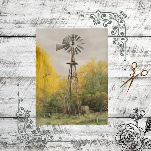 Decoupage Rustic Countryside Windmill Yellow Tissue Paper