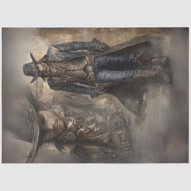 Decoupage Rustic Cowboy Dark Coat Photo in Photo Tissue Paper (Front)