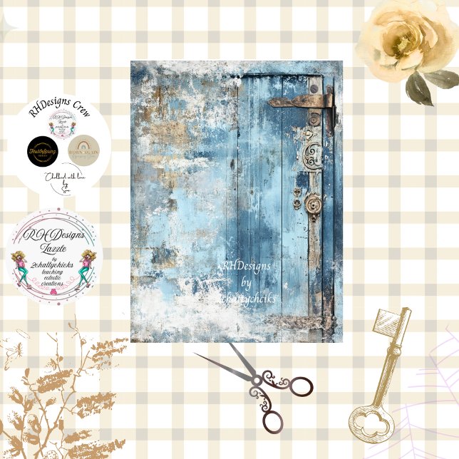 Decoupage Rustic Faux Blue Door Black Iron  Tissue Paper (Creator Uploaded)