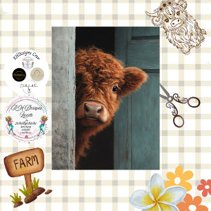 Decoupage Rustic Highland Calf Peek a Boo Art Tissue Paper