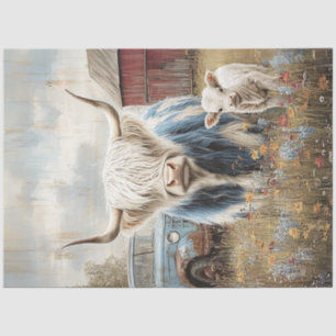 Decoupage Rustic Highland Cow Field Red Barn Tissue Paper