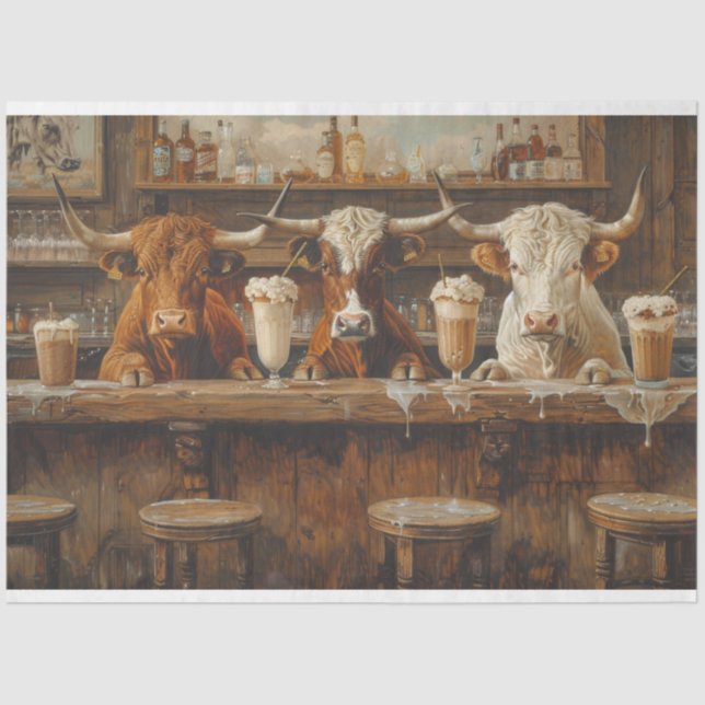 Decoupage Saloon Scene Bar Cows Country  Tissue Paper (Front)