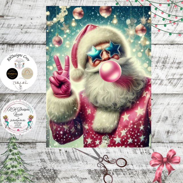 Decoupage Santa Blowing Bubble Gum in Pink  Tissue Paper (Creator Uploaded)
