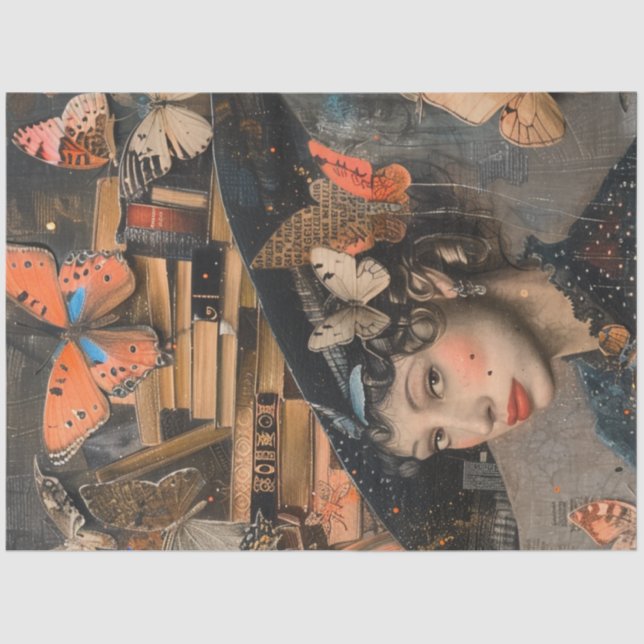 Decoupage School Librarian Hat With Books  Tissue Paper (Front)