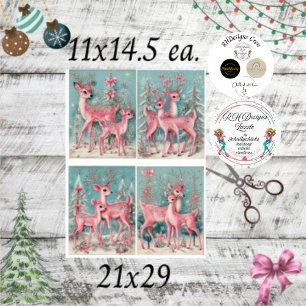 Decoupage Scrapbooking Pink Christmas Deer Tissue Paper