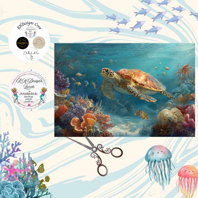 Decoupage Sea Turtle Coral Reef Wall Art Tissue Paper (Creator Uploaded)