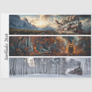 Decoupage Seasonal Trains 26x26 for Handsaws Tissue Paper