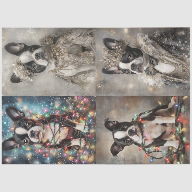 Decoupage Set of 4 Boston Terrier Christmas Royal Tissue Paper (Front)