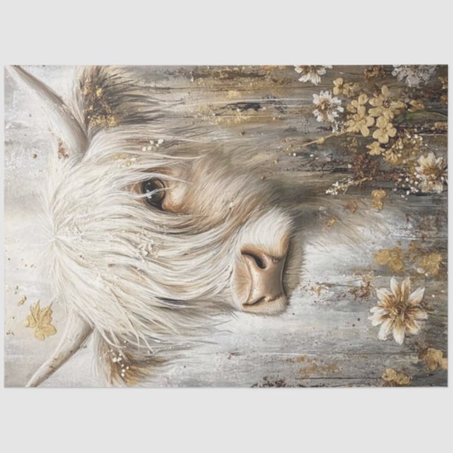 Decoupage Shaggy Highland Cow In Sunflower Field Tissue Paper (Front)