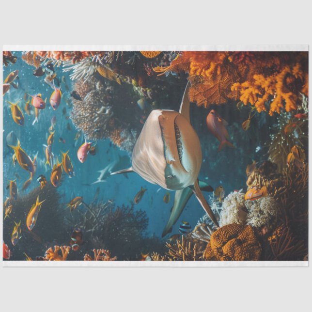 Decoupage Shark Ocean Water World Tissue Paper (Front)