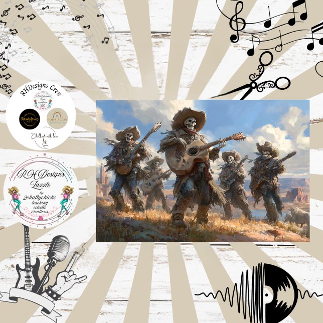 Decoupage Skeleton Cowboy Fur Feather Funk Band Tissue Paper (Creator Uploaded)
