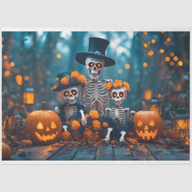 Decoupage Skeleton Family Halloween  Tissue Paper (Front)